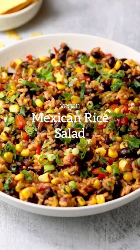 veganrecipesideas on Instagram: MEXICAN RICE SALAD 🌱 with jalapeño and lime dressing 🌶 by @sarahsveganrecipes Follow us @veganrecipesideas for more vegan recipes 💚🌱 . .… Mexican Rice Salad, Tex Mex Rice, Rice Salad Cold, Vegan Yoghurt, Mexican Salads, Spiced Rice, Vegan Challenge, Rice Mix, Filling Dinner