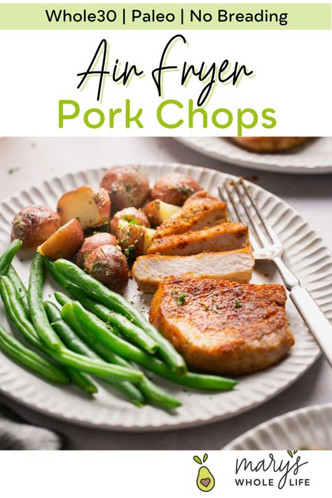 Delicious, healthy air fryer pork chops without any breading! This is an easy way to use boneless or bone-in pork chops and whip up dinner in just 15 minutes! Air Fryer Pork Chops Bone In, Healthy Bread Alternatives, Pork Chops Bone In, Bone In Pork Chops, Air Fryer Pork, Tender Pork Chops, Air Fryer Pork Chops, Healthy Air Fryer, Macro Friendly Recipes