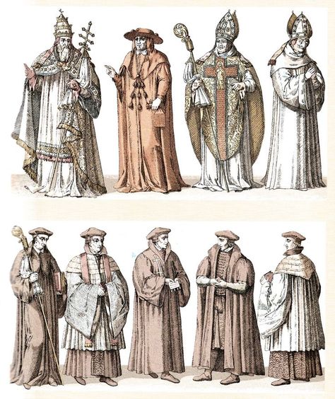 Middle Ages Fashion, Medieval Priest, Catholic Vestments, Catholic Clothing, Priest Outfit, Roman Catholic Art, History Tattoos, Medieval Paintings, Catholic Statues