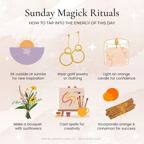 @lovebyluna shared a photo on Instagram: “Sunday Magick 🌞 Did you know that each day of the week has its own magical associations, or correspondences? Being aware of these…” • Mar 13, 2022 at 5:01pm UTC Sunday Magick, Daily Correspondences, Everyday Witchcraft, Magick Rituals, 4 Witches, Witches Kitchen, Witch Rituals, Witchcraft Spells, Social Media Website