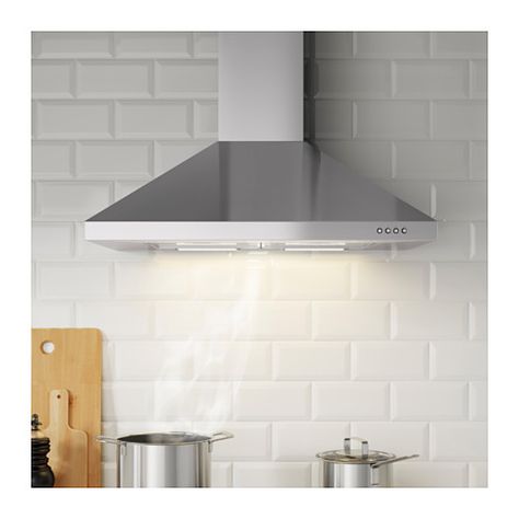 LUFTIG Exhaust hood IKEA 5-year Limited Warranty. Read about the terms in the… Kitchen Credenza, Bathroom Exhaust, Grey Backsplash, Unique Backsplash, Exhaust Hood, Extractor Hood, Ikea Home, Cooker Hoods, Ikea Family