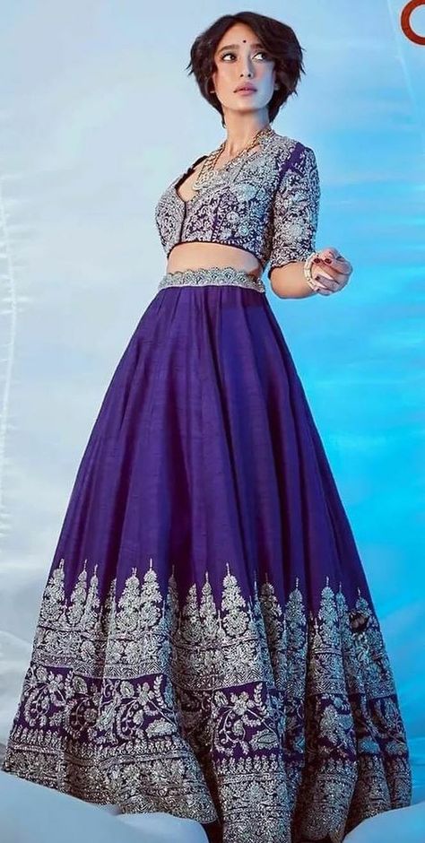 Latest Lehenga Designs, Purple Lehenga, Heavy Lehenga, Latest Bridal Lehenga, Indian Outfits Lehenga, Wedding Dress Outfit, Bridal Lehenga Collection, Indian Look, Half Saree Designs