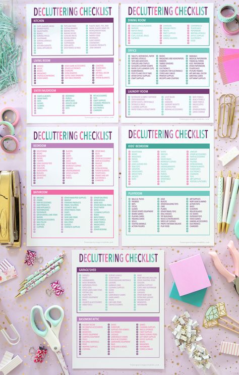 Declutter Checklist Printables, Room List, Things To Declutter, Declutter Checklist, Home Binder, Kitchen Cups, Konmari Method, Home Management Binder, Writing Utensils