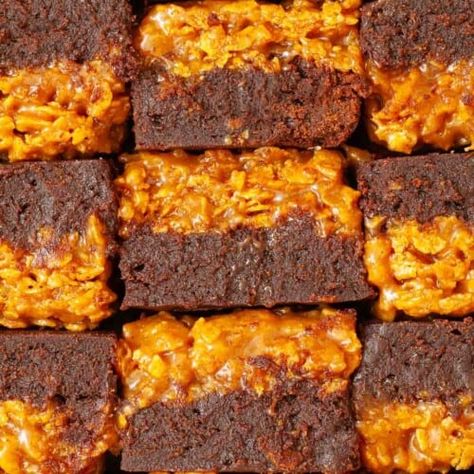 Caramel Cornflake Brownies - Little Sugar Snaps Cornflakes Brownies, Cornflake Brownies, Balloon Whisk, Pecan Nuts, Salt Flakes, Chai Spice, Fudgy Brownies, Nutrition Labels, Baking Tins