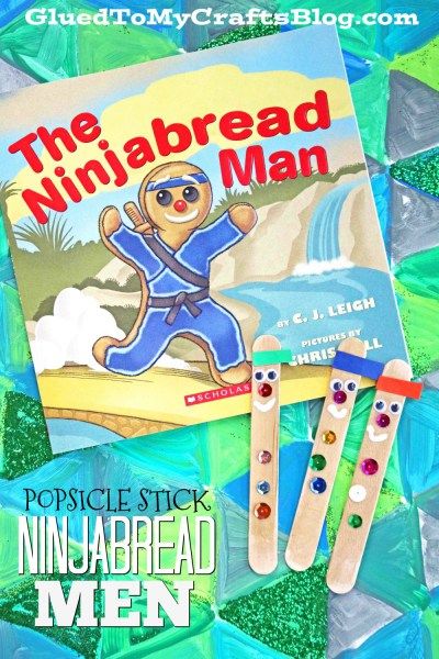 Popsicle Stick Ninjabread Men - Christmas Kid Craft Idea Book Craft Ideas, Ninjabread Man, Popsicle Stick Crafts For Kids, Gingerbread Man Activities, Winter Crafts Preschool, Gingerbread Activities, Winter Diy Crafts, Book Craft, Man Crafts