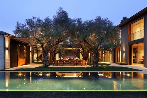 Clements Design, Beverly Hills Houses, Minimalist Garden, Olive Grove, Casas Coloniales, House On A Hill, House Inspo, Future House, Architecture House