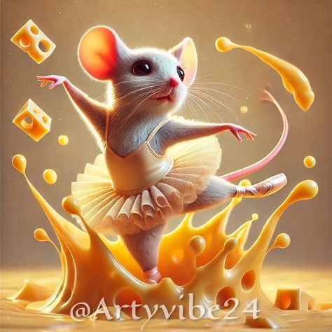 🌟🧀✨ Just when you thought ballet couldn’t get any cuter! Our graceful ballerina mouse is taking her dance to the next level with an elegant salto amidst a whimsical cheese splash. 🐭💃 The blend of artistry and imagination creates a scene straight out of a fairy tale. Isn’t she absolutely enchanting? 😍 #BalletMouse #CheeseSplash #WhimsicalArt #FairyTaleDance #CuteAndGraceful #AnimalBallet #ArtisticExpressions #DanceMagic #InstaArt Dancing Mouse, A Fairy Tale, Whimsical Art, Insta Art, Fairy Tale, Next Level, Fairy Tales, Dancing, Thinking Of You