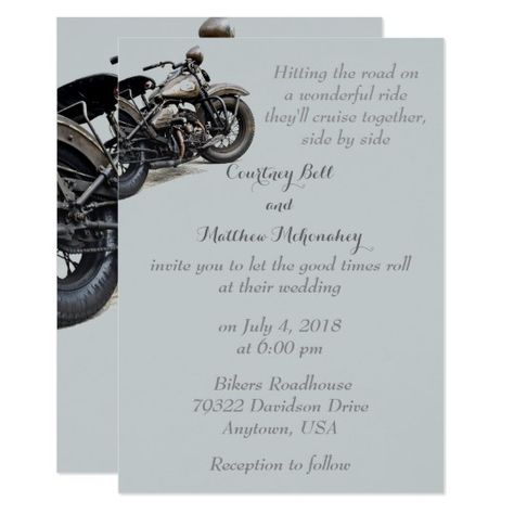 Shades of Grey Motorcycle WEDDING INVITATION Motorcycle Wedding Invitations, Grey Motorcycle, Harley Davidson Wedding, Motorcycle Wedding, Biker Wedding, Black Lace Wedding, Rainbow Fairy, Rsvp Wedding, Rainbow Fairies