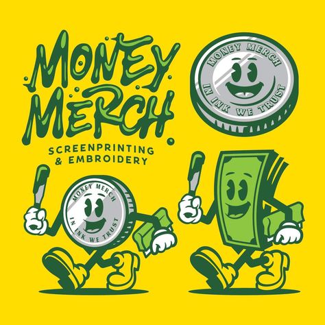 Duffy Design Co on Instagram: “Working on some new designs for the legends at @money.merch . . . #logo #mascot #mascotlogo #logomarks #logotoons #illustration…” Brand Mascot Design, Money Art Design, Money Character, Brand Mascot, Mascot Illustration, Green Branding, Logo Mascot, Vector Character Design, Mountain Illustration