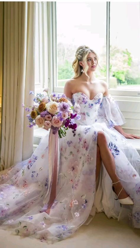 #BEAUTY ,#REALATIONSHIPS #Fashion #Outfits #SUMMER Outfits #Animals Purple Floral Wedding Dress, White Dress Purple Flowers, Elegant Floral Dress Long, Light Purple Wedding Dress, Lavender Wedding Dress, Light Purple Wedding, Wedding Dresses Whimsical, Purple Wedding Dress, Wedding Dresses With Flowers