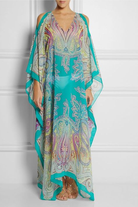 Etro | Paisley-print silk-chiffon kaftan | NET-A-PORTER.COM. There's a lot that's appealing about floating around all day.: Chiffon Kaftan, Ethno Style, Kaftan Designs, Silk Kaftan, Kaftan Dress, Beachwear For Women, Silk Chiffon, Net A Porter, African Fashion