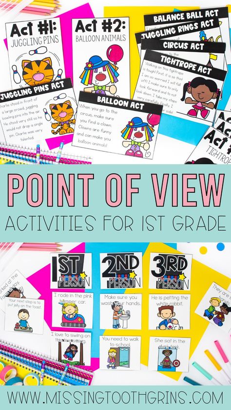 Take the guess work out of teaching point of view with these teaching tips! These fun low prep reading activities make learning point of view fun! Learn how to use interactive anchor charts, graphic organizers, reading passages, sorting activities, writing pages, and literacy centers to teach point of view in 1st grade. Your first grade students will quickly master the difference between first person, second person, and third person texts! Learn more here! Point Of View Activities 2nd Grade, Point Of View First Grade, Point Of View Activities, Teaching Point Of View, Interactive Anchor Charts, Reading Notebooks, Lesson Plan Ideas, Missing Tooth, Reading Unit