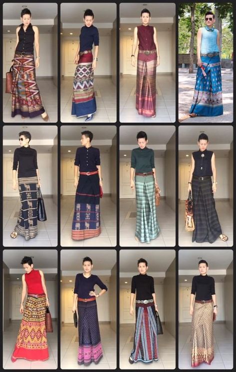 Thai Traditional Dress Modern, Kain Songket Style, Thai Skirt, Kebaya Modern Dress, Traditional Thai Clothing, Thai Fashion, Native Dress, Thai Clothes, Traditional Dresses Designs