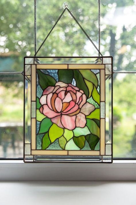 Flower Suncatcher, Stained Glass Flower, Stained Glass Quilt, Modern Stained Glass, Peony Art, Rose Wall Art, Stained Glass Window Panel, Tiffany Stained Glass, Custom Stained Glass