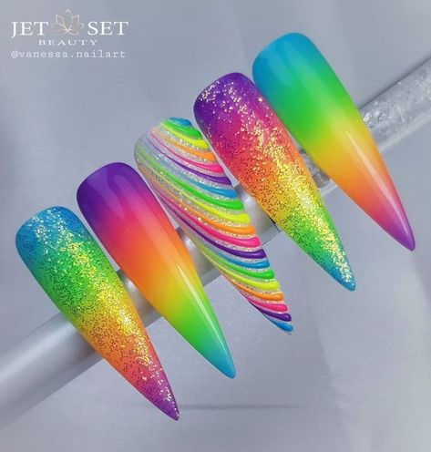 (paid link) Screenshot these trendy Easy Nail Arts before your next nail appointment and thank us later. They're chic, on trend, and so very Grazia-esque. Vanessa Nails, Rainbow Nail Art Designs, Rainbow Nails Design, Rainbow Nail Art, Unicorn Nails, Dope Nail Designs, Crazy Nails, Rainbow Nails, Neon Nails