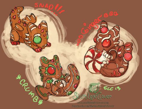 Gingerbread Dragon Hatchling Concepts by The-SixthLeafClover.deviantart.com on @deviantART Gingerbread Characters, Gingerbread Character Design, Dnd 5e Christmas Monsters, Gingerbread Dragon Dnd, Christmas Dnd Monsters, Candy Dragon Art, Gingerbread Dragon, Copper Dragon Dnd, Winter Dragon Art