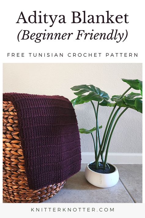 Beginner Tunisian Crochet Blanket Pattern: Aditya Blanket - KnitterKnotter Beginner Tunisian Crochet, Tunisian Crochet Blanket Pattern, Tunisian Crochet Free, Tunisian Crochet Blanket, Crochet Sun, Modern Crochet Blanket, Tunisian Crochet Hook, Stitch Blanket, Tunisian Crochet Patterns