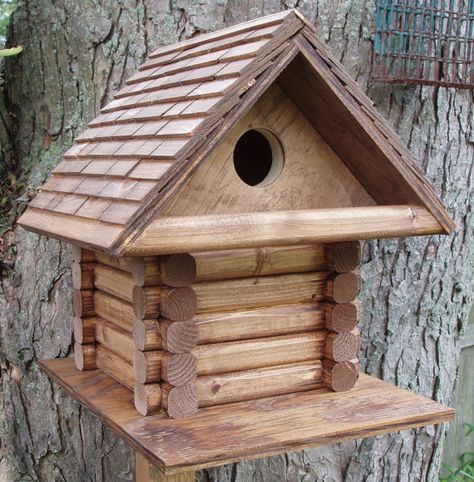 Hand+made+Stained+log+cabin+wooden+wood+rustic+shingled+by+rcdshop Cabin Hotel, Shingled Roof, Squirrel House, Bird House Plans Free, Birdhouse Projects, Wooden Bird Feeders, Homemade Bird Houses, Bird Houses Ideas Diy, Log Cabin Ideas