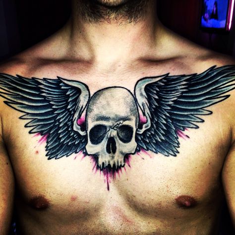 Skull & wings tattoo Winged Skull Tattoo, Skull And Wings Tattoo, Skull With Wings Tattoo, Skull Wings Tattoo, Wings Tattoo Meaning, Skull And Wings, Belt Ideas, Skull With Wings, Skull Wings