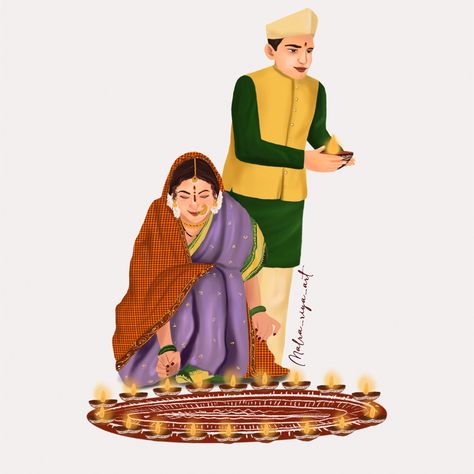 Diwali illustration in uttarakhand style Pahadi Wedding, Diwali Illustration, Adventure Travel Explore, Classy Photography, Study Table, Happy Diwali, Motion Graphics, Diwali, Pencil Drawings