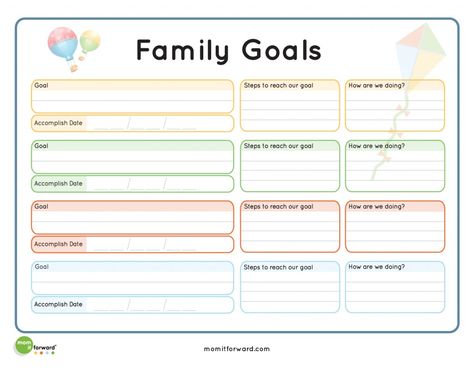 family goals - going to use this for projects/goals I want to keep in mind for our family or homeschool Family Goal Setting, Family Council, Family Therapy Activities, March Newsletter, Goal Chart, Goal Planning Worksheet, Family Meetings, Family Mission Statements, Family Mission