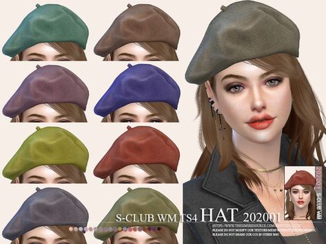 Sims4 Hat Cc, Sims 4 Beret, Sims4 Clothing, Los Sims 4 Mods, Masculine Outfits, Cc Packs, Sims 4 Piercings, Cc Hats, The Sims 4 Pc