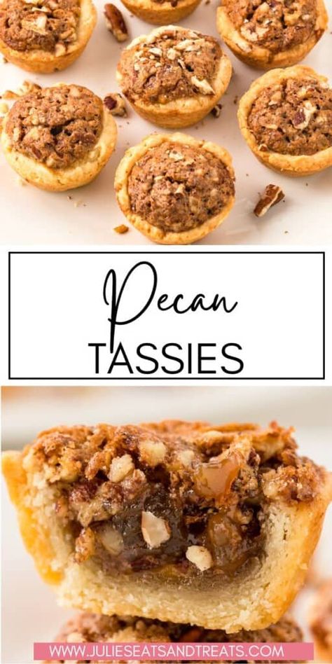 Nut Tassies, Pecan Tassie Recipe, Bite Size Pecan Pie, Tassies Recipe, Pecan Desserts Recipes, Pastry Cups, Pecan Tassies, Pecan Pie Bites, Chinese Almond Cookies