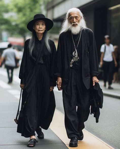 Japanese Couple, Stylish Couple, Advanced Style, Ageless Style, Japanese Street Fashion, All Black Outfit, Japan Fashion, Mode Inspiration, Japanese Fashion