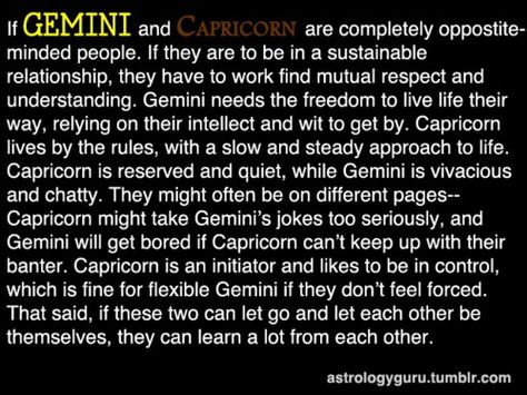 Gemini and Capricorn Capricorn Gemini Compatibility, Simply Me Quotes, Gemini Stuff, Capricorn Compatibility, All About Gemini, Gemini Compatibility, Capricorn Love, Gemini Girl, Gemini Quotes