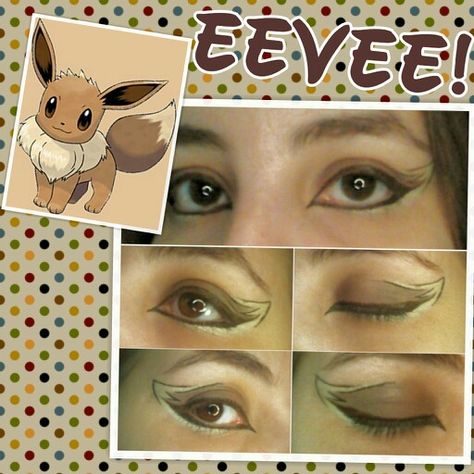 Eevee Costume Makeup, Sylveon Inspired Makeup, Evee Pokemon Makeup, Eevee Makeup Pokemon, Evee Pokemon Halloween Costume, Eevee Costume Diy, Eevee Costume Women, Eevee Makeup, Eevee Birthday Party Ideas