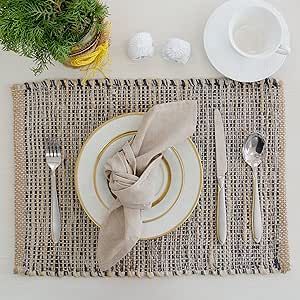 Black And Burlap Table Setting, Burlap Table Settings, Jute Placemats, Farmhouse Placemats, Natural Placemats, Cotton Placemats, Square Placemats, Bar Coffee, Painted Candles