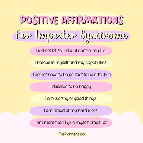 How To Deal With Imposter Syndrome, Impostor Syndrome Affirmations, Daily Affirmations For Imposter Syndrome, Imposter Syndrome Affirmations, Imposter Syndrome Art, Lucky Girl Syndrome Affirmation, Syndrome Quotes, Motivational Podcasts, Clinical Social Work