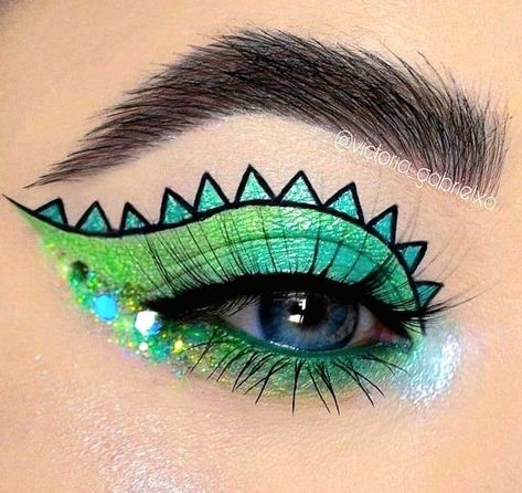 Dinosaur Makeup Women, Dino Makeup, Dinosaur Makeup, Colorful Graphic Liner, Crazy Eye Makeup, Cute Eye Makeup, Graphic Makeup, Rave Makeup, Eye Makeup Pictures