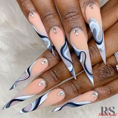 Different Color Nails, Long Stiletto, Tie Dye Nails, Beauty Nails Design, Manicure Tips, Ballerina Nails, New Nail Art, Nail Forms, Popular Nails