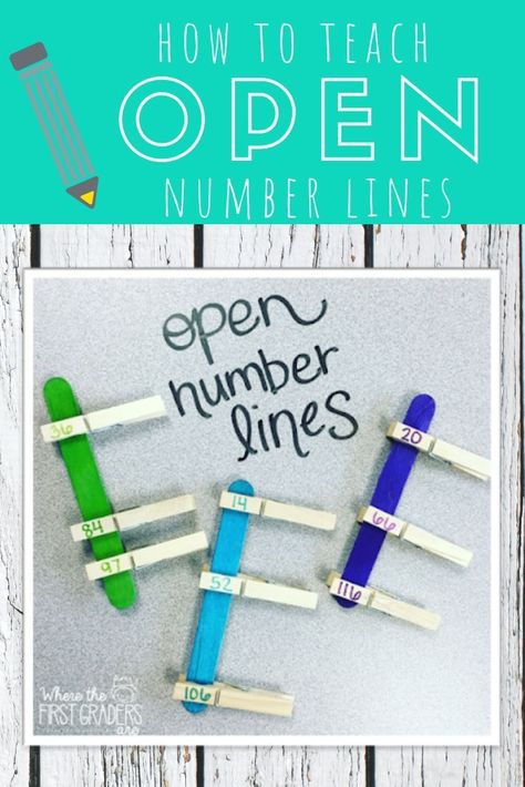 Working with open number lines is a fantastic way for first grade students to develop a deep understanding of number sense and prepare them for more complicated mental math problems in the future.  Read about all the ways I have students practice addition, subtraction, and more by using open number lines during guided math, mini-lessons, or as independent practice. Open Number Line, Number Lines, Teaching Third Grade, Teaching Numbers, Math Interactive Notebook, Math Manipulatives, Math Strategies, Teaching Students, Teaching First Grade