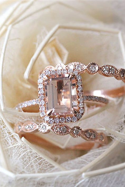 morganite set and art deco engagement rings 4 Morganite Engagement Rings, Morganite Engagement, Pink Morganite, Morganite Engagement Ring, Beautiful Engagement Rings, Deco Engagement Ring, Dream Engagement Rings, Morganite Ring, Art Deco Engagement Ring