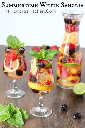 This white sangria is the perfect sweet, fruity, wine drink to serve at a BBQ or cool off with all summer long.  I can never decide if the best part is the drink itself or munching on the delicious wine soaked fruit after! Fruity Wine, One Thing At A Time, Diy Easy Recipes, White Sangria, Sangria Recipes, Alcohol Drink Recipes, Long I, Summer Cocktails, Party Drinks