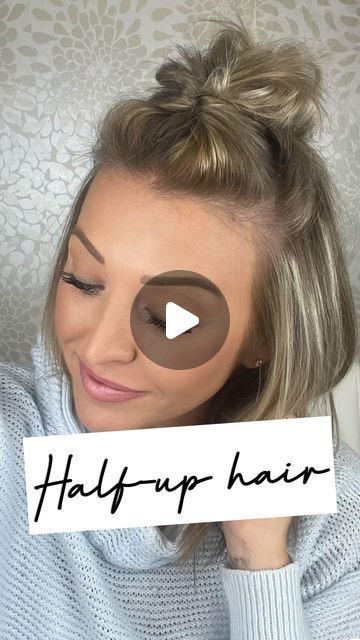 Ashley Erickson on Instagram: "I’ve never met a messy bun I didn’t like 🤷🏼‍♀️ This is the cutest way to achieve a full, half-up hairstyle 🫶🏻  . . #hairreel #reelhair #hairstyles #half-uphairstyles #easyhair #straighthair #shorthair #shorthairstyle #shorthairideas #hairideas #hairvideo #hairtutorial #hairgoals #haircut #haircolor #thinhair #finehair #cutehair #hairtutorial #hairgoals #hairlove #hairvideos #hairoftheday #hairtrends" Half Up Shoulder Length Hair Simple, Half Up Wavy Hairstyles Short Hair, Short Half Up Half Down Hairstyles, Half Up Lob, Easy Half Up Half Down Hairstyles Short, Short Hair Styles Half Up Half Down, Short Hairstyles Half Up Half Down, Half Up Bun Short Hair, Cute Half Up Half Down Hairstyles Short