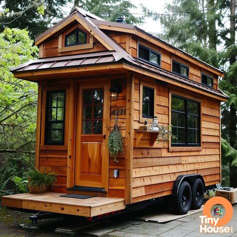 "Check out this adorable tiny house on wheels in Chalet Style! The unique architectural design and stunning Metallic and Cider color palette make it stand out. What are your favorite design elements? Would you incorporate any of them into your own home? #tinyhouse #architecture #design #chaletstyle" Tiny Home Trailer, Exterior Aesthetic, Tiny House Exterior, Bar Catering, Mobile Living, Tiny House Trailer, Chalet Style, Camper Renovation, Mobile Bar