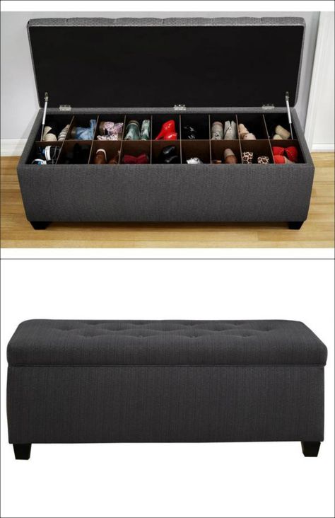 The Sole Secret Shoe Storage Bench - Candice Charcoal Smart Tiles, Shoe Storage Solutions, Diy Wardrobe, Bench With Shoe Storage, Wardrobe Storage, Shoe Organizer, Smart Design, Organization Bedroom, Bedroom Storage