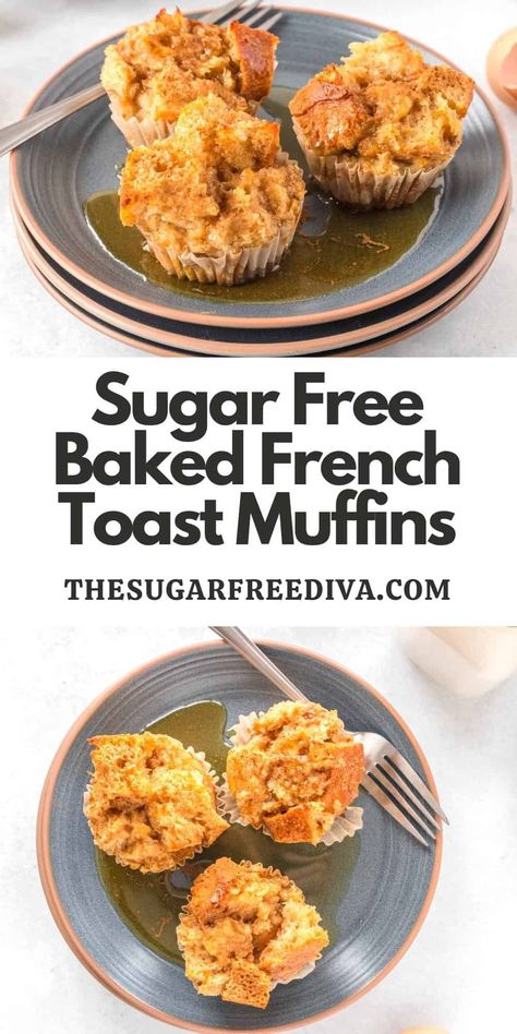 Sugar Free Baked French Toast Muffins, a quick and delicious breakfast or brunch recipe idea made without added sugar. Keto option. Keto French Toast Muffins, Keto French Toast, Sugar Free Breakfast, French Toast Muffins, Baked French Toast, Sugar Free Baking, Brunch Recipe, Sugar Free Low Carb, Cracker Recipes