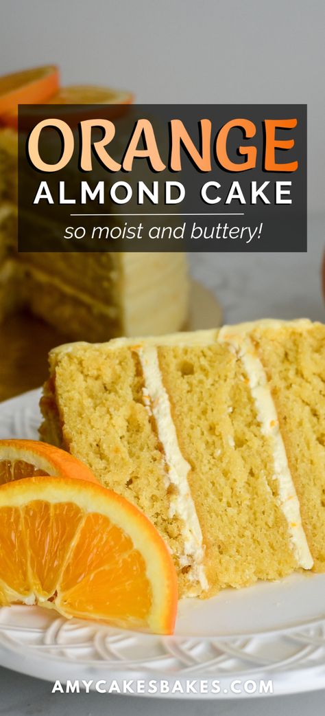 This buttery, moist orange almond cake recipe is a bakery favorite! It's a beautiful Orange layer cake that tastes like summer sunshine, but is also a refreshing holiday bake! Whether you're looking for a refreshing summer cake or the perfect Christmas dessert, this Orange Almond cake is the best! Fresh Orange Cake, Holiday Bakes, Orange Almond Cake, Bakery Style Cake, Perfect Christmas Dessert, Orange And Almond Cake, Lemon Curd Cake, Holiday Desserts Christmas, Holiday Baking List