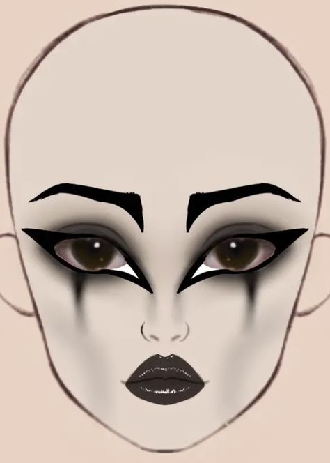 Face For Makeup Drawing, Goth Makeup Ideas Drawing, Goth Halloween Makeup, Makeup Looks Drawing, Goth Makeup Ideas, Creepy Clown Makeup, Goth Makeup Looks, Trad Goth Makeup, Goth Eye Makeup