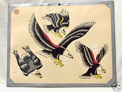 Vintage Eagle Tattoo, Vintage Eagle Tattoo Flash, Vintage Tattoo Flash, Trad Flash, Antique Tattoo, Sailor Jerry Tattoo Flash, Traditional Tattoo Flash Art, Dragon Tattoo Back Piece, Tattoo Catalog