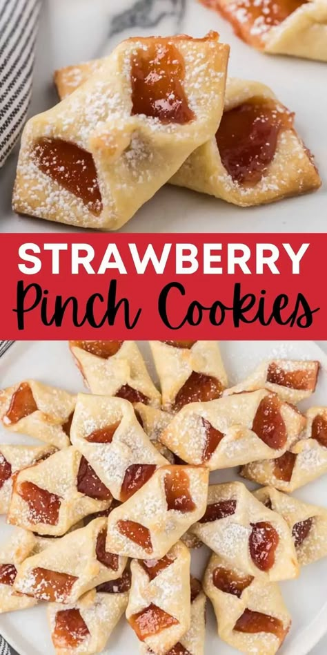 Easy to make Strawberry Pinch Cookies - Eating on a Dime Pinch Cookies, Simple Cookie Dough Recipe, Christmas No Bake Treats, Silly Symphonies, Thumbprint Cookie, Special Cookies, What Is Healthy Food, Eating On A Dime, Winter Baking