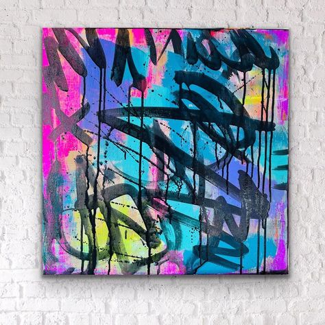 Grit & Wimsy-Jennifer Ashley on Instagram: “Entitled:No Problem 🎵 I hope you enjoy this extremely vibrant, textured piece of graffiti, on canvas for your own wall. Thank you so much…” Edgy Graffiti, Modern Graffiti, Graffiti Abstract, Colorful Graffiti, Drip Art, Graffiti Style Art, Expressionism Abstract, Graffiti Painting, A Level Art