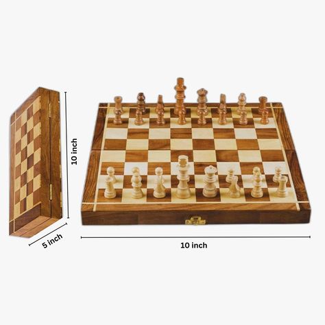 Woodane Wooden Magnetic Chess Board Set with Chessmen King Size 3" Made with Finest Indian Rosewood 32 Pieces in Brown, 10" x 10" inch King - 5 cm, Queen - 4 cm , Bhishop - 3.8 cm , Knight - 3.2 cm ,Rook - 2.5 cm , Pawn - 2.3 cm FOLDABLE BOARD:- th clChess table wiear pattern on the surface, folding the wooden board whenever you like, convenient for indoor outdoor use and keep in place. Travel chess set Folding chess board, easy to carry and transport, suitable for travel or use at home?The... Chess Board Set, Travel Chess Set, Wooden Board, Chess Set, Chess Board, 10 Inch, King Size, Indoor Outdoor, 10 Things