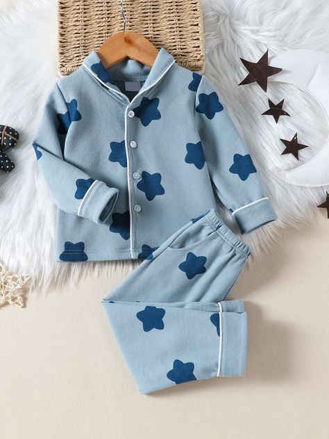 2pcs Toddler Boys' Cute Star Print Cardigan And Pajama Set, Spring/AutumnI discovered amazing products on SHEIN.com, come check them out! Baby Boy Pajamas, Cute Star, Áo Len Cardigan, Baby Pajamas, Slim Fit Top, Cute Stars, Elegant Dresses Long, Black Party, Printed Cardigan