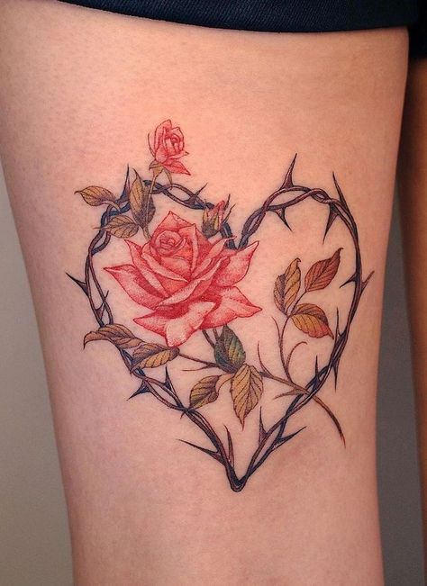 Barbed Wire Heart Tattoo Ideas #tattoo #tattooideas Rose Thorn Tattoo, Rose Heart Tattoo, Thorns Tattoo, Heart With Rose, Tatoo Dog, Barbed Wire Heart, Thorn Tattoo, Rose And Butterfly Tattoo, Barbed Wire Tattoos