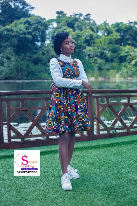 Ankara Pinafore Styles For Ladies, Ankara Pinafore Dress Outfit, Ankara Pinafore Styles, Ankara Dress Styles For Teenagers, Ankara Styles For Teenage Girl, Ankara Pinafore, Pinafore Dress Outfit, Jeans Gown, Kitenge Dress